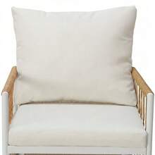 Modern Garden Set, Relaxation And Meeting Set For Several People, Iron Frame, Braided Armrests, Seat Cushions Included. - Beige - View 6