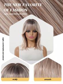 Tóc giả ombre dài vừa phải, thanh lịch 5 sao, thẳng, có mái - Mũ lưới hoa hồng, sợi tổng hợp chịu nhiệt, được ưa chuộng cho phụ nữ sử dụng hàng ngày, dự tiệc, cosplay, Halloween. - Tóc vàng ombre - Xem 4