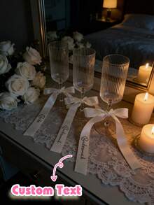 Set de 7 piezas, 1 pieza de cinta decorativa para la novia y 6 piezas de cinta decorativa para las damas de honor, cinta decorativa para copas de champán blanco para recuerdos de boda, despedida de soltera, ducha nupcial, decoración de aniversario, decoración de muñeca, decoración de moños DIY - Multicolor - Ver 3