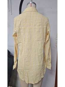 Women's Vintage Plaid Cotton Long Sleeve Casual Shirt, Spring/Summer - Light Yellow - View 5
