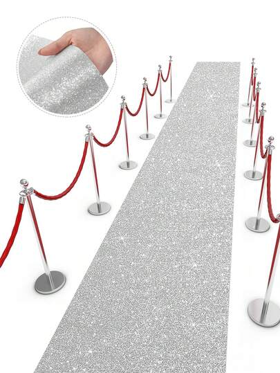1 pièce Tapis d'allée en paillettes argentées de 5 m, tapis de cérémonie de mariage en paillettes, tapis d'allée pour fête d'anniversaire, cérémonie, décor de scène d'événement, décor d'entrée d'ouverture, décor de fête à la maison, décor de fête en plein air, décor d'arrière-plan, décor de fête d'Halloween et de Noël, fournitures de fête de mariage, décoration de la maison. Ce long tapis peut être coupé sur mesure.