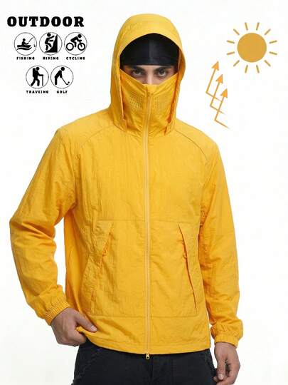 Men's Lightweight Breathable Sun Protection Jacket, Packable Casual Outdoor Coat For Spring & Summer