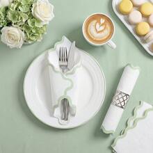 20/40/60 chiếc, Khăn ăn/khăn cocktail viền lượn sóng màu xanh lá cây, Khăn ăn 2 lớp màu trắng cổ điển với viền lượn sóng màu xanh lá cây nhạt, Khăn ăn dùng một lần cho món tráng miệng và đồ uống, Khăn giấy dễ thương phù hợp cho Ngày của Mẹ, Tiệc mừng em bé, Tiệc cưới, Tiệc tiết lộ giới tính, Sinh nhật và các dịp khác. - màu xanh lá - Xem 5