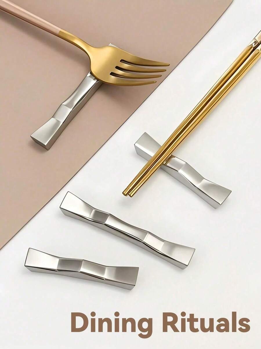 1/3-Piece Stainless Steel Chopstick Rest And Cutlery Rack, Suitable For Home, Kitchen, And Dining Room. Includes Chopstick Rest, Spoon Rest, And Cutlery Rack, Perfect For Home Decor, Table Decoration, And Kitchen Accessories. - Silver - View 1
