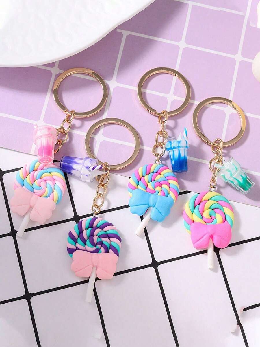 1个逼真食物钥匙扣，冰淇淋/棒棒糖钥匙圈，钥匙链，包包挂饰，女孩款 - 彩色 - 查看 1