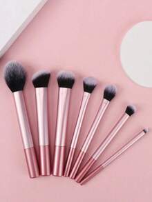 Bộ cọ trang điểm chuyên nghiệp 7 món màu hồng, gồm cọ má hồng, cọ phấn phủ, cọ che khuyết điểm và cọ phấn mắt, bộ đầy đủ quà tặng du lịch. - Hồng - Xem 2