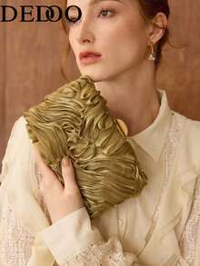 Dedoo High-Grade Ruffled Kiss Lock Evening Bag, Travel Party. A Must-Have Choice For Dating Parties. - Gold - View 9
