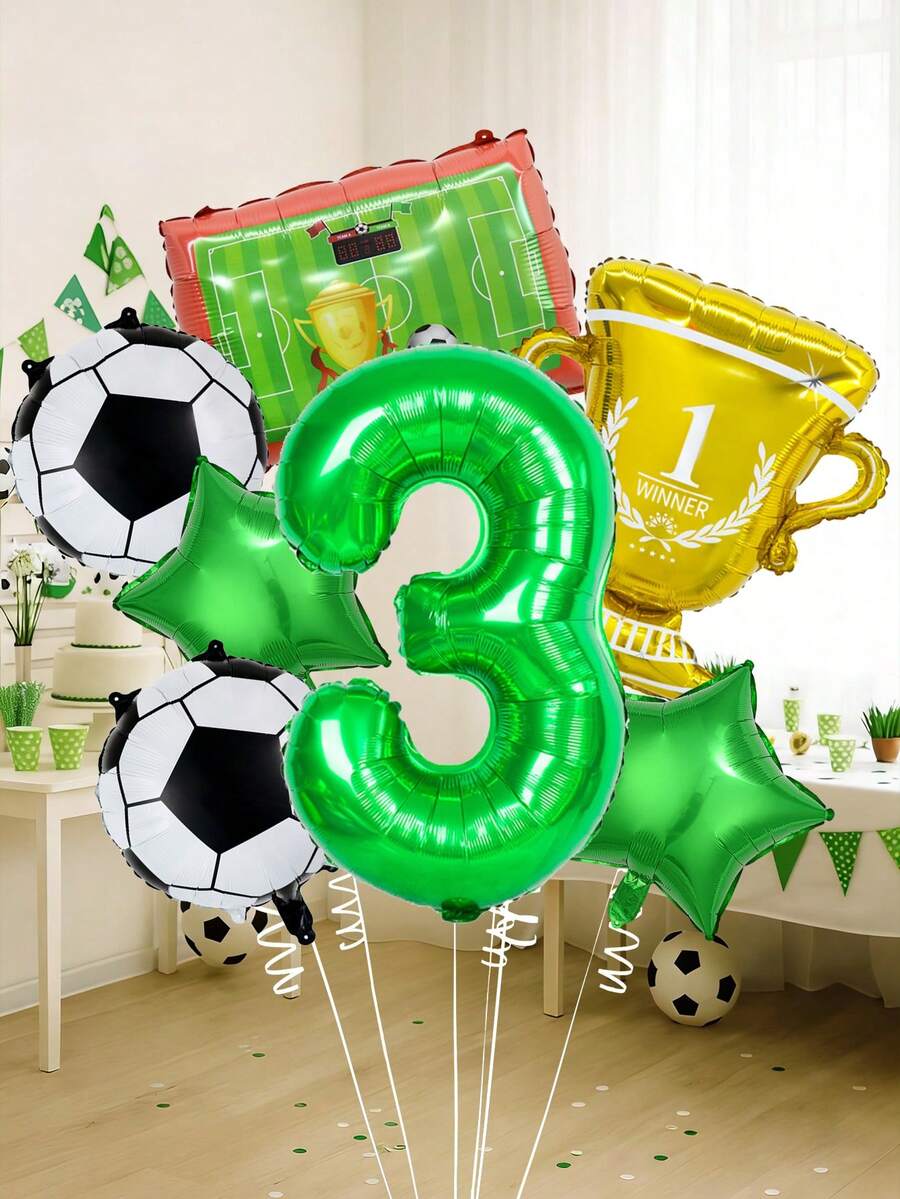 7件套足球主题生日气球套装,包含绿色数字0-9气球、足球、奖杯、足球场铝箔气球,适用于足球主题生日派对、足球场装饰、运动主题派对用品、生日派对装饰、体育赛事派对用品。 - 彩色 - 查看 1