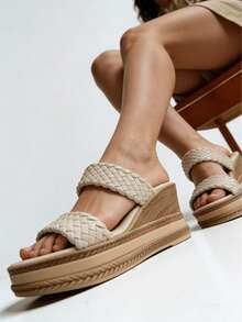Women's Thick Heel, Platform Thick Bottom Bohemian Wedge Sandals, New Versatile High Heel Sandals, Ladies Slippers - Apricot - View 6