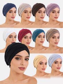 1pc/3pcs Women's Criss-Cross Elastic Beanie Hats, Skull Cap, Suitable For Daily Use Sleep Bonnet - Multicolor - View 27