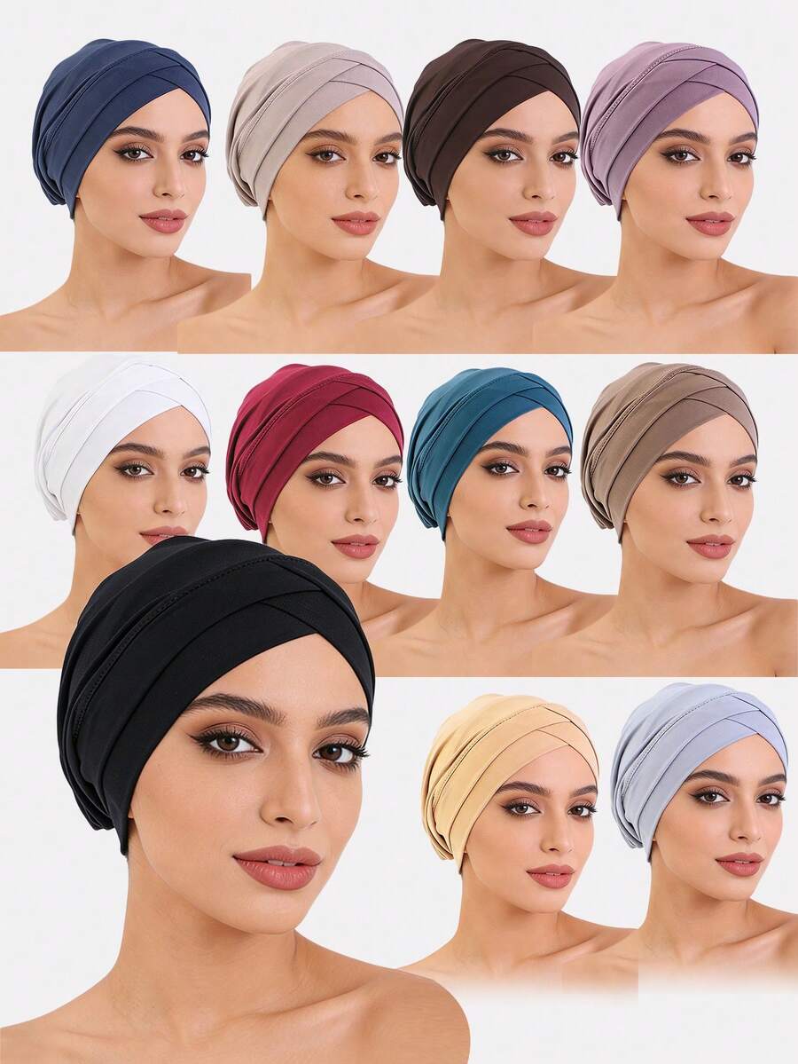 1pc Women's Criss-Cross Elastic Beanie Hat, Base Cap, Suitable For Daily Use,Summer,Beach,Holiday,Travel