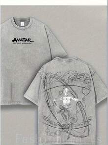 Winter Clothes For Women Graphic Tees Men  Retro Vintage Limited Aang - The Last Air Nomad - The  Anime Double Printed Washed Tee Unisex Oversize Anime Manga Acid Washed Lightweight Cotton T-Shirt, Gift For Anime Fan, Anime Lover Men Clothes Halloween - 灰色 - 查看 7