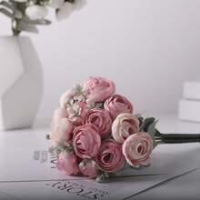 6 piezas de flores artificiales de ranúnculo, flores de ranúnculo mini realistas, flores artificiales de interior de primavera, ramo DIY, decoración para boda y fiesta de novia, flores falsas vintage rosa a granel - Multicolor - Ver 15