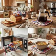 2pcs/Set Heat Resistant Oven Gloves & Pot Holders, Polyester Printed Embroidery Design, Suitable For Baking, Microwave, Kitchen, Dining Room - Baby Blue - View 6