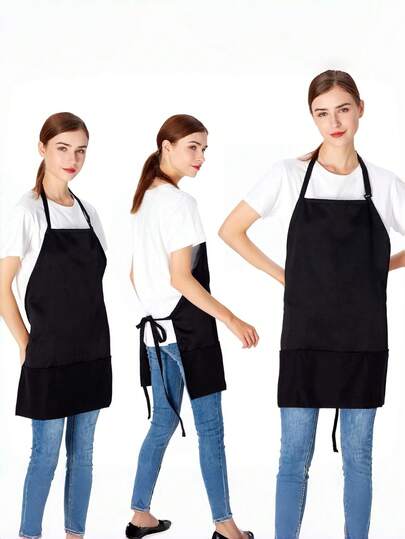 1 chiếc tạp dề có dây đeo cổ điều chỉnh được, màu đen, 3 túi, tạp dề đầu bếp/nấu ăn unisex.