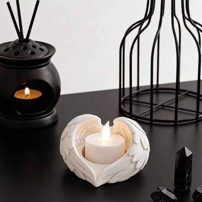 Chân nến hình cánh thiên thần nguyên khối, giá đỡ nến, khay đựng trang sức, làm bằng nhựa, đơn giản và thanh lịch, thích hợp cho nến trà hoặc nến giả, trang trí nhà cửa, mùa cưới, mùa tốt nghiệp, quà tặng Ngày của Mẹ.