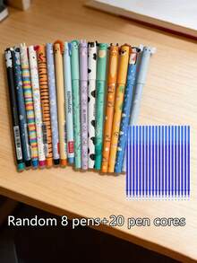 28pcs Erasable Pen Set, (8 Random Pens + 20 Refills), Multiple Designs, High-Quality Erasable Ink, Animal Appearance, Suitable For Office, School, Back-To-School Gifts, Holiday Party Gifts - Multicolor - View 12