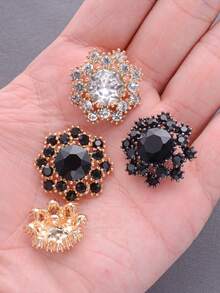 5pcs Elegant Crystal Flower Metal Buttons - Suitable For Shirts, Sweaters, Jackets And Coats - DIY Sewing Crafts, Gold/Black - Multicolor - View 11