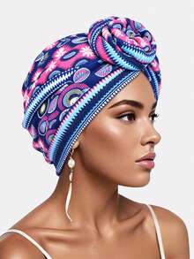 1件装女士非洲风格蜗牛卷头巾帽，穆斯林头巾，适合日常佩戴 - 彩色 - 查看 16