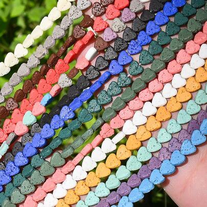 Hạt đá núi lửa hình trái tim, 1 dải đá núi lửa tự nhiên, mặt dây chuyền hình trái tim, phong cách Bohemian để làm vòng cổ, vòng tay, bông tai, đồ trang sức tự làm trong kỳ nghỉ.