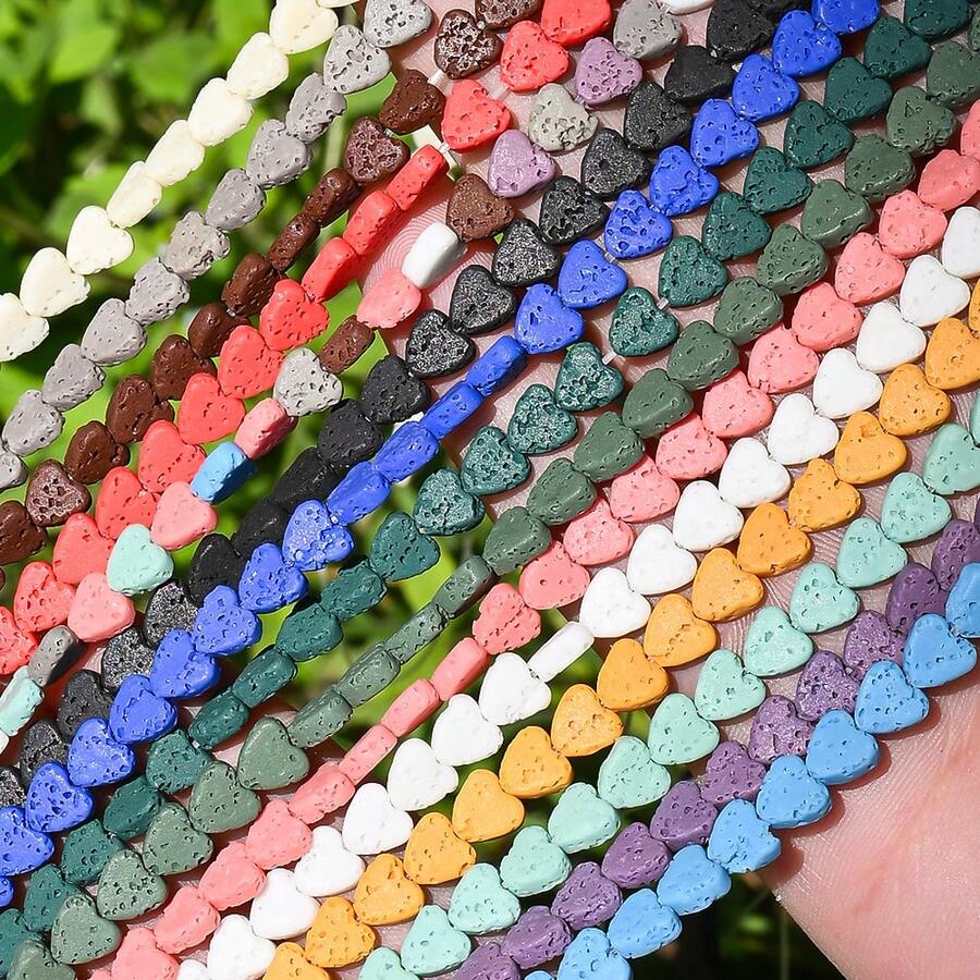 Hạt đá núi lửa hình trái tim, 1 dải đá núi lửa tự nhiên, mặt dây chuyền hình trái tim, phong cách Bohemian để làm vòng cổ, vòng tay, bông tai, đồ trang sức tự làm trong kỳ nghỉ. - Trái tim nhỏ bé - Xem 1