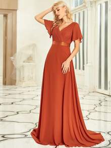 EVERPRETTY Đầm bầu bằng chiffon tay cánh bướm thanh lịch cho mùa hè - Màu Cam cháy - Xem 3
