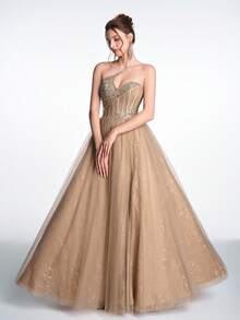 Anymoon Women's High Waist Ruffle Trim Long Evening Dress - Coffee Brown - View 7