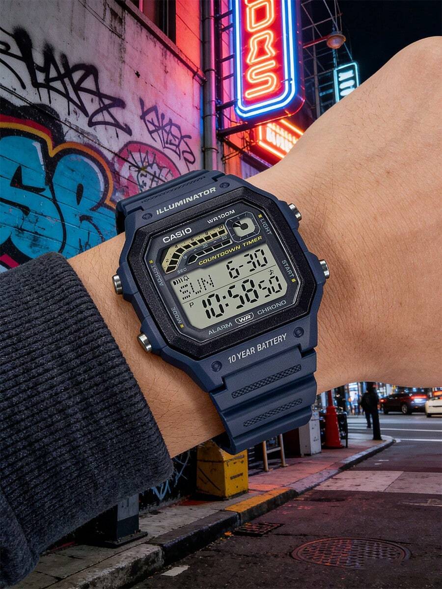 Casio Men's Digital Sports Watch 100M Waterproof Blue Resin Strap Illuminator LED Light Countdown Timer Alarm Chrono Military Tactical Watch Shockproof Outdoor Running Hiking Gym Fitness Training Watch Gift for Men Husband Son Adventure Travel Swimming Beach Festival Streetwear Wristwatch Fitness Training Watch Gift for Men Husband Son Adventure Travel Swimming Beach Festival Streetwear Wristwatch Festival Streetwear Wristwatch - 藏蓝色 - 查看 1