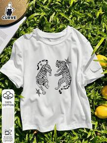 Áo thun ngắn tay cotton in họa tiết da báo cỡ lớn dành cho nữ, chất liệu mềm mại, quần áo cotton, trang phục ngoài trời, họa tiết in, áo thun mùa hè, áo thun nữ, áo kiểu, áo mùa hè, trang phục đi nghỉ mát, phong cách du lịch, phong cách bãi biển, trang phục nghỉ dưỡng tối giản màu trắng. - trắng - Xem 7