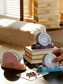 1pc Cute Cartoon Snail Coaster Set, PP Plastic, 6pcs Non-Slip Heat Insulation Coasters, Practical Decoration For Kitchen And Living Room - Purple - View 4