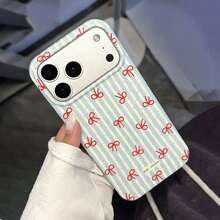 可爱甜美全屏红色蝴蝶结波点蓝白条纹 IMD 手机壳，适用于 17 Pro Max、17 Pro、17、16 Pro Max、15、14 Plus、13、12、11 Pro Max、17 Air，女孩可爱柔软后盖时尚保护壳 - 蝴蝶結波點 - 查看 1