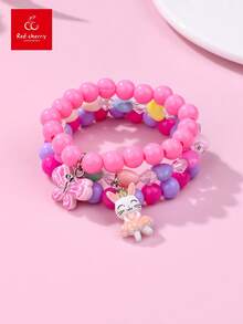 3件套可爱卡通手工串珠蝴蝶兔子吊坠手链套装，适合日常佩戴、送礼、节日佩戴 - 彩色 - 查看 6