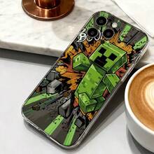 Minecraft 1pc Creeper Pixel Style Phone Case, Green Block 3D Texture, Soft Anti-Drop Protective Cover, Gamer Exclusive Accessory, Creative Personalized Decor Case Restoring Classic MC Elements - Multicolor - View 6