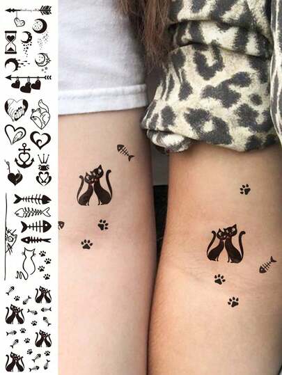 Bộ 4 tờ hình xăm dán nghệ thuật cơ thể phù hợp cho cả nam và nữ. Thiết kế họa tiết đơn giản và dễ thương, bao gồm các yếu tố như mèo, trái tim và mặt trăng. Hình xăm giả không thấm nước, giữ được từ 2-5 ngày, thích hợp dán lên ngón tay, cánh tay, cổ, vai, eo và chân. Lý tưởng cho các lễ hội, tiệc tùng, kỳ nghỉ, lễ hội âm nhạc và làm quà tặng cho người thân và bạn bè.