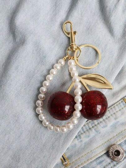 1pc Unique Cherry Keychain With Shiny Resin Pendant - Made Of Alloy Material, Customizable C-Shape Hook, Suitable For Women's Wallets And Bags, Ideal Gift For Family, Friends And Couples, Also Great For Valentine's Day Gifts, Valentine's Day Bracelets, Etc.