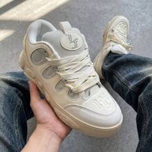 1 Paar unisex Sneaker mit dicker Sohle - Street-Style, atmungsaktives Mesh, dicke Sohle geeignet für lässigen Street-Style und Freizeitbekleidung - Beige - Übersicht 1