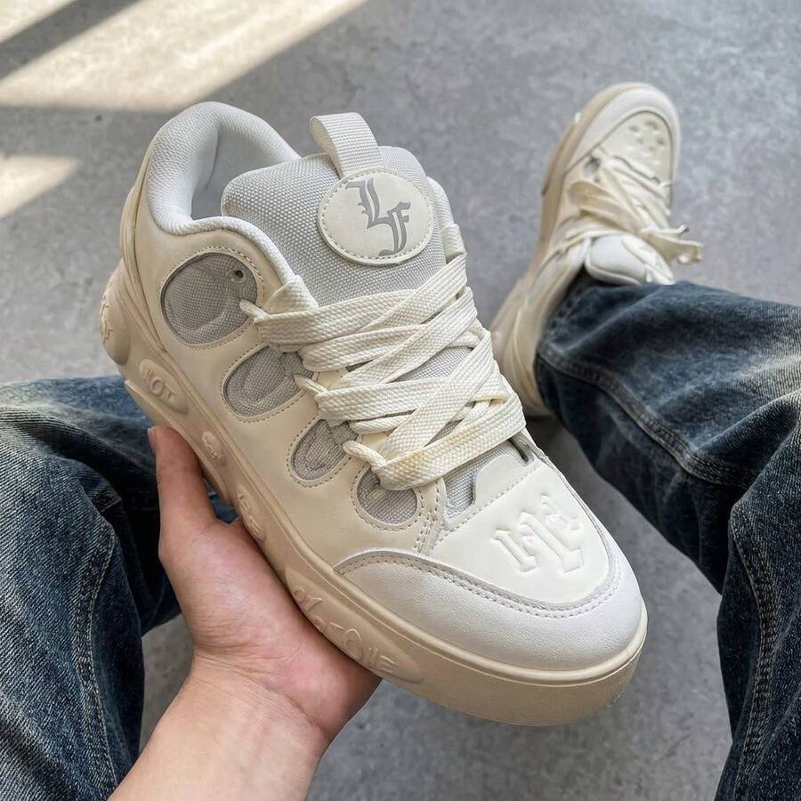 1 Paar unisex Sneaker mit dicker Sohle - Street-Style, atmungsaktives Mesh, dicke Sohle geeignet für lässigen Street-Style und Freizeitbekleidung - Beige - Übersicht 1