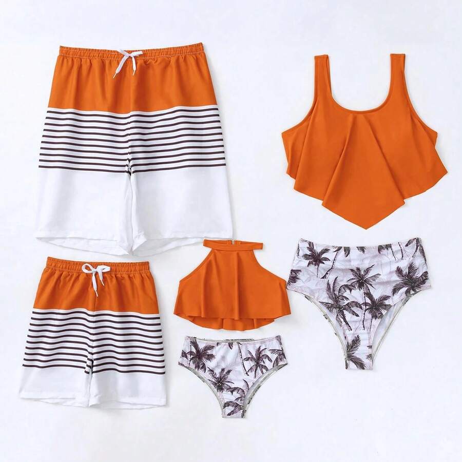 Family Matching Swimsuits Two Piece Bikini Set Ruffles Bathing Suits Mommy And Me Matching Swimwear Father And Son Matching Swim Shorts Men And Boy Swim Trunks Summer Vacation Beachwear - Men - View 1