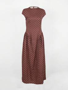 Lightweight All-Over Print Patchwork Casual Party Elegant Loose Dress, Suitable For Holiday And Vacation Summer - Brown - View 7
