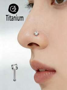 Khuyên mũi STM-F136 bằng titan 20G0.8mm đính đá CZ tròn 1.5/2/2.5/3mm kèm kim cương G23, kiểu dáng thanh thẳng, thanh chữ L, thanh cong, trang sức xỏ khuyên mũi phổ biến và được ưa chuộng dành cho nữ. - thanh thẳng - Xem 21
