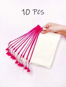 1个/5个/10个装帆布拉链带流苏收纳袋,旅行化妆包,化妆品收纳包,铅笔盒,适合度假、海滩、浴室、卧室使用,大容量 - 米色 - 查看 114