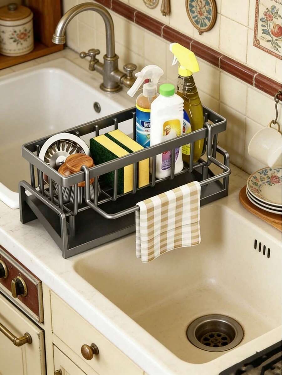 Multifunctional Sink Dish Drying Rack, Stainless Steel Cutlery Holder With Drain Basket, Suitable For Small Kitchen Space - Multicolor - View 1