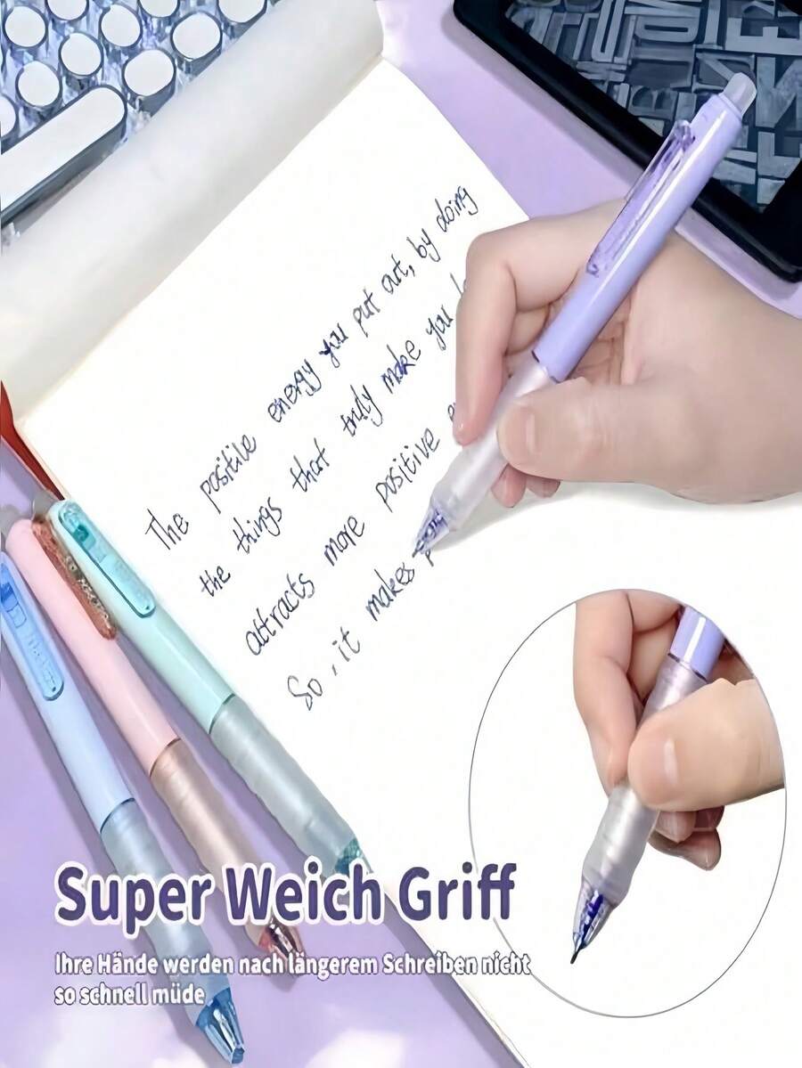 1pc/4pcs Erasable Ballpoint Pen, Blue Erasable Gel Ink Pen, 0.5mm Tip, Refillable Ink With Eraser, Suitable For Stationery, Pens, Office Supplies, Easter, Diary - Sets - View 1