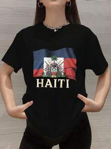 Haiti Coat Of Arms Shirt Percent Cotton Vintage Style Crew Neck Breathable Comfortable Holiday Outfit - 黑色 - 查看 6