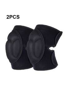 2双装 S/M/L/XL 防滑加厚柔软透气黑色护膝，适用于舞蹈、排球、篮球、足球、网球、跑步、运动健身、户外骑行等运动，男女通用，保护膝盖 - 黑色 - 查看 4
