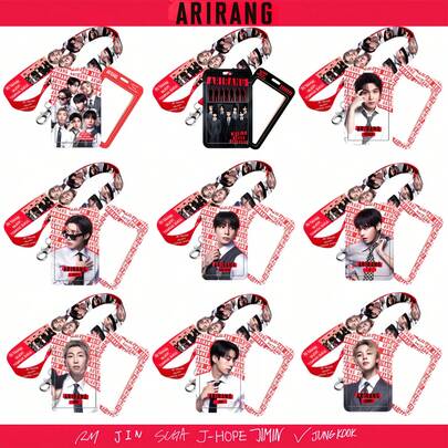 BT ARIRANG WVS 独家挂绳卡套套装，Weverse ARMY 粉丝必备周边，完美礼物，WVS/Weverse 粉丝商品，手机挂绳，包包装饰，笔记本装饰，防水卡片贴纸