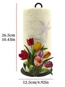 Soporte para caja de pañuelos con diseño floral. Tulipán. Cala. Dispensador decorativo de caja de pañuelos premium. No se requiere perforación, montaje superficial, reutilizable, duradero. Decoración navideña, apto para cocina, baño y fiestas. Construcción de hierro resistente, perfecto para celebraciones festivas. - Multicolor - Ver 2