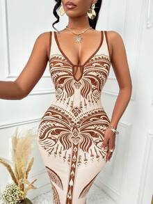 AIJ Đầm maxi không tay cổ chữ V khoét sâu gợi cảm kiểu vintage dành cho nữ, thích hợp cho kỳ nghỉ hè và các buổi tiệc thanh lịch. - Màu be - Xem 4