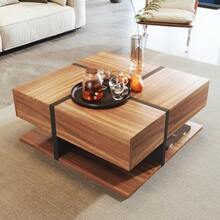 High-Gloss Coffee Table With 4 Drawers, Linear Design And Unique Color Combination, Storage Space Underneath. 78 X 78 X 36 Cm. - Natural Color - View 2