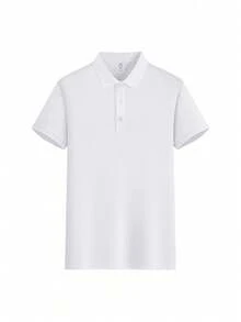 Customizable Men'S Polo Shirt - Personalized Short Sleeve, Light Business Casual Design With "LOGO HERE" Placeholder, Perfect Gift For Friends, Family, Or Partner, Casual Summer Wear | Personalized Gift | Buttoned Collar Shirt - White - View 3